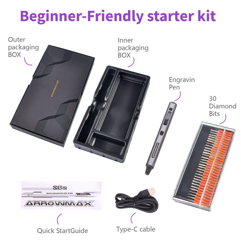 Wireless Mini Engraving Pen Kit with 30 Bits - Cordless Rotary Tool for Metal Wood Glass