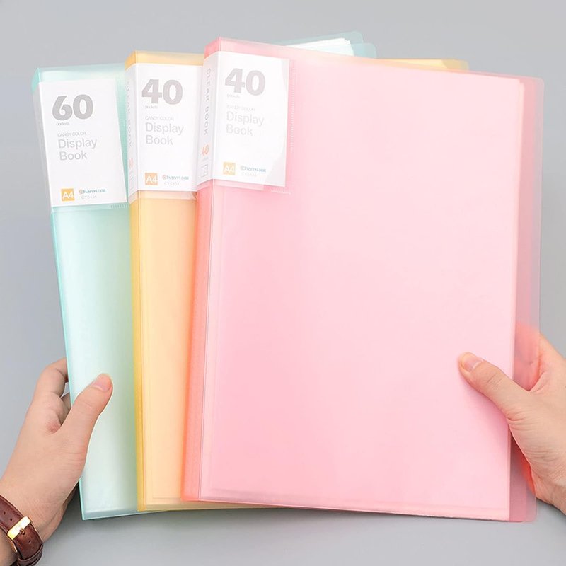 4-Pack A4 Plastic Presentation Binders with 40 Clear Sheet Protectors, Waterproof File Folders, Multi-Color Office Organizer