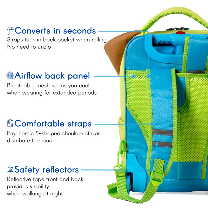 Kids Rolling Backpack for School & Travel - Toddler Suitcase with Wheels