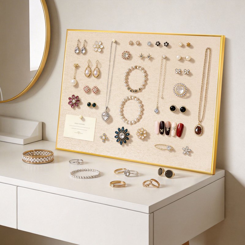 Linen Bulletin Board with Gold Frame - Wall Cork & Fabric Organizer