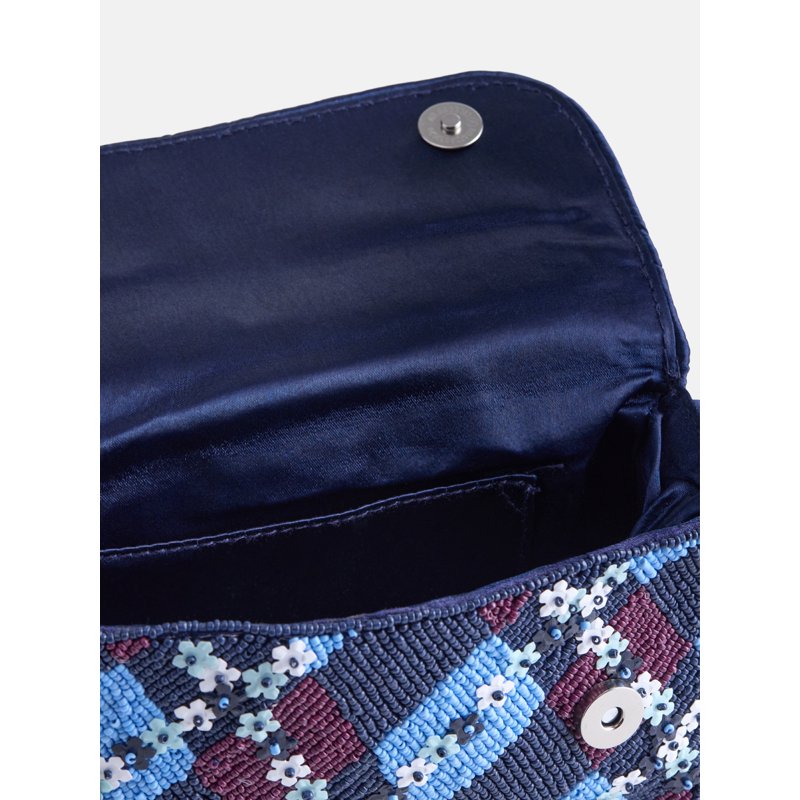Beaded Argyle Shoulder Bag for Women - Preppy Style, Whimsical Flower Accents