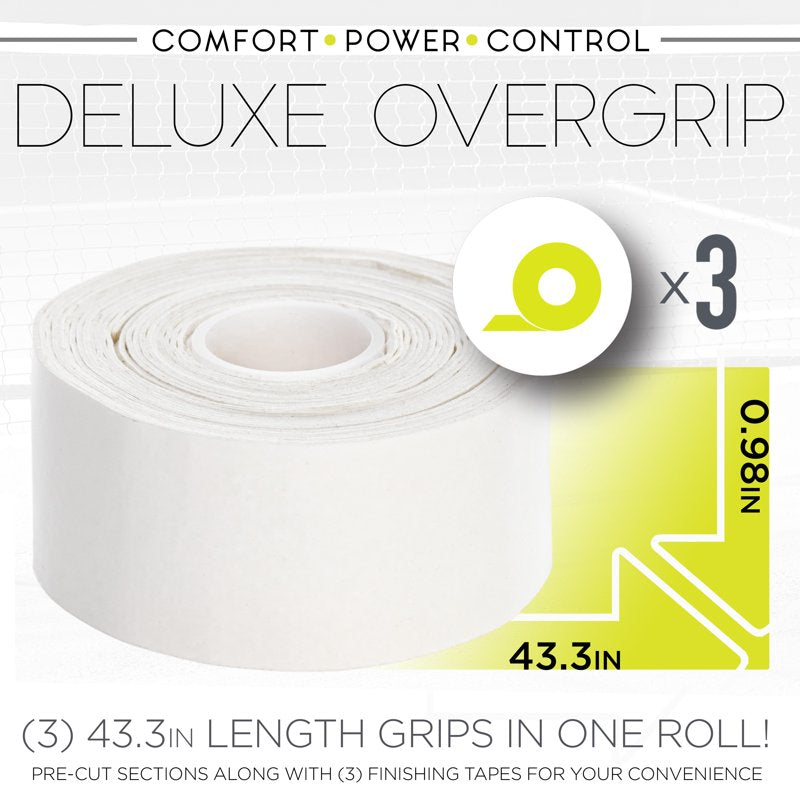 Pickleball Paddle Overgrips Set - 3 Pack, White with Finishing Tapes