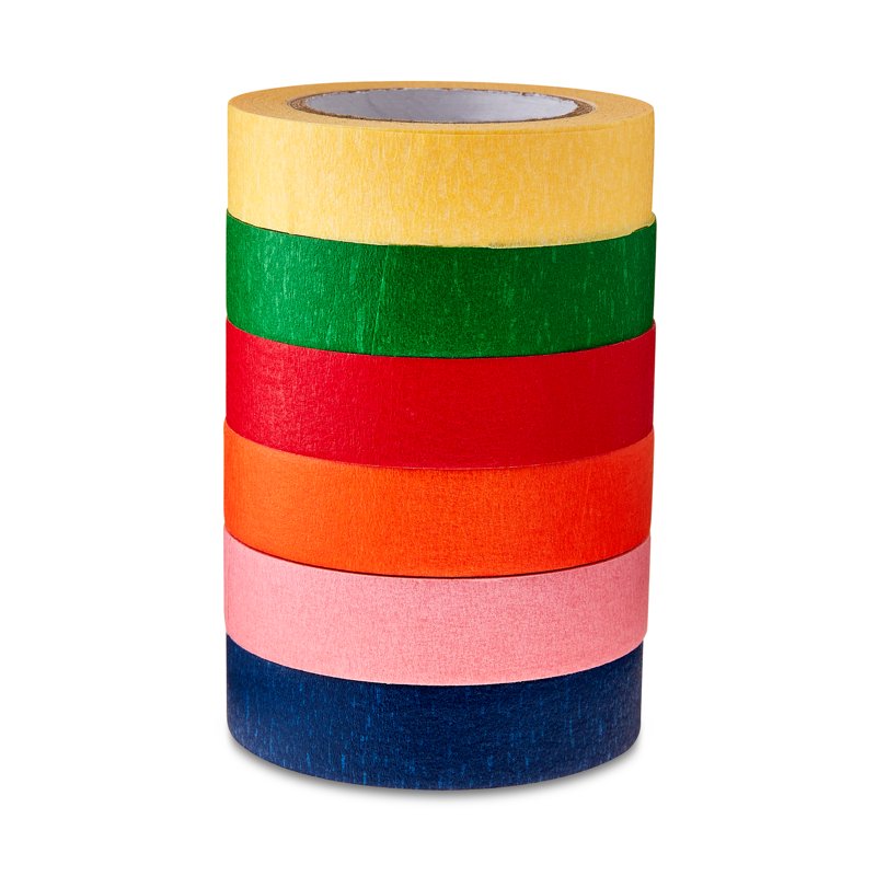 Multicolor Masking Tape Set - 6 Rolls, 0.59 in x 15 yds, Writable, Easy Tear