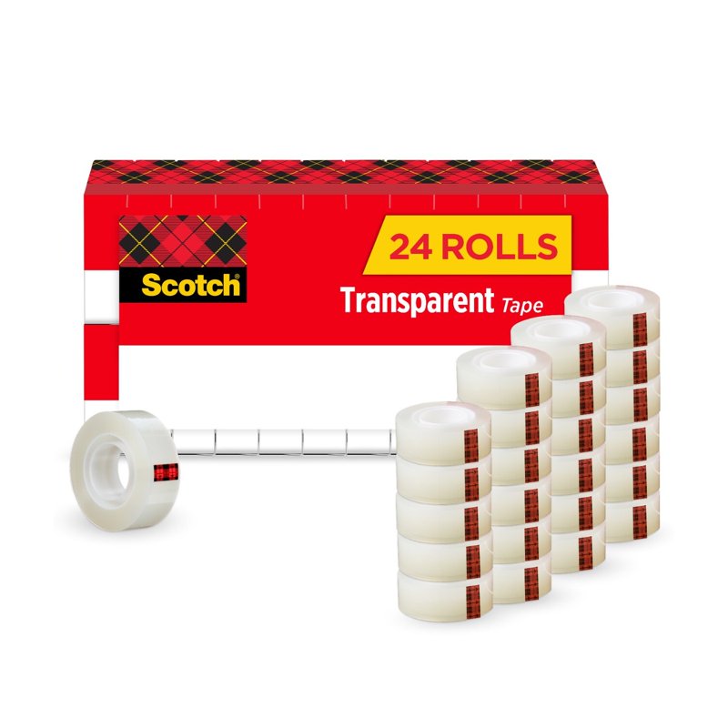 (3 Pack) Scotch Transparent Tape 3/4 in x 1000 in – 24 Boxes, Gift-Wrap & Office Use
