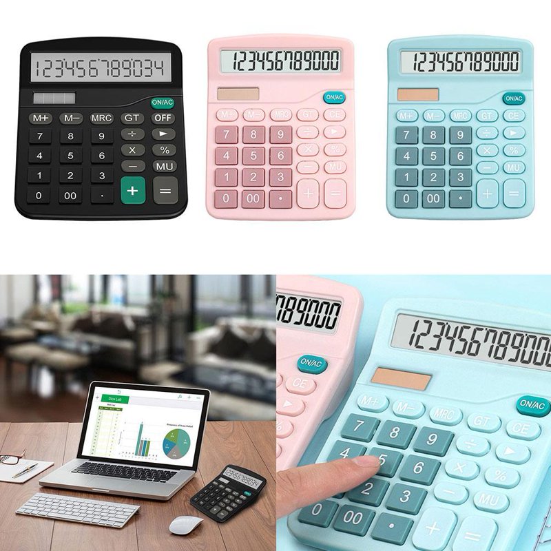 Large Screen Office Desktop Calculator - 12-Digit Digital Display, Dual Power