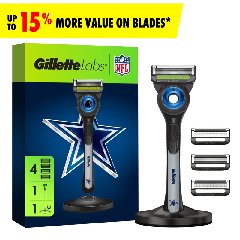 Gillette Razor Bundle with Magnetic Stand and 8 Blade Refills - Cowboys Gameday Edition