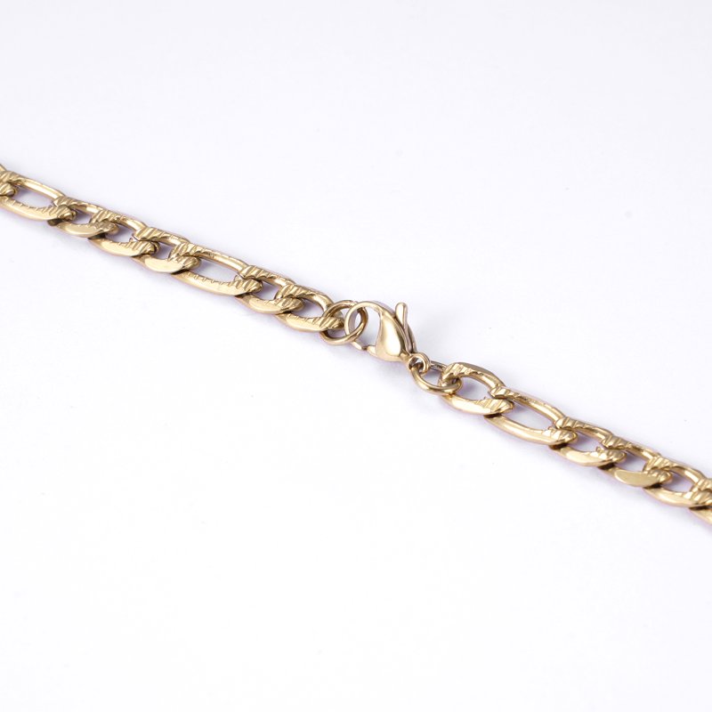 Men's 18K Gold Plated Diamond Cut Figaro Chain Necklace - Stainless Steel, Luxury