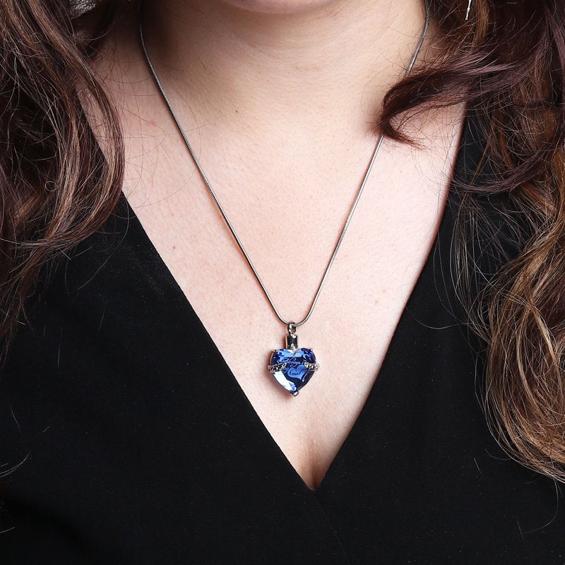 Heart Cremation Necklace with Rhinestones - Memorial Jewelry for Ashes & Remembrance