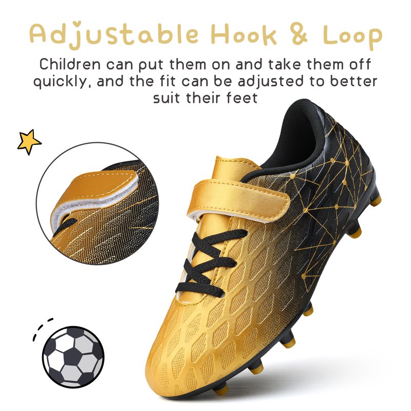 Kids Firm Ground Soccer Cleats - 5 Big Kid, Black/Gold - RDYLBU