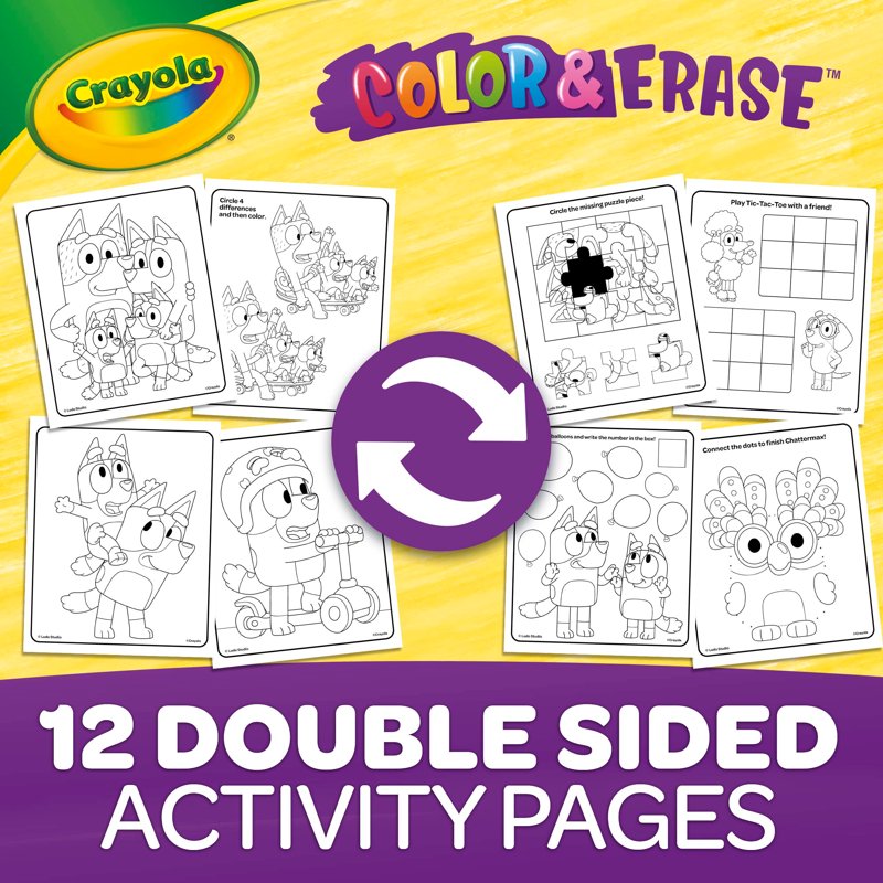 Reusable Coloring Activity Pad for Kids - Bluey & Paw Patrol Characters, 8 Dual-Sided Pages, Washable Markers