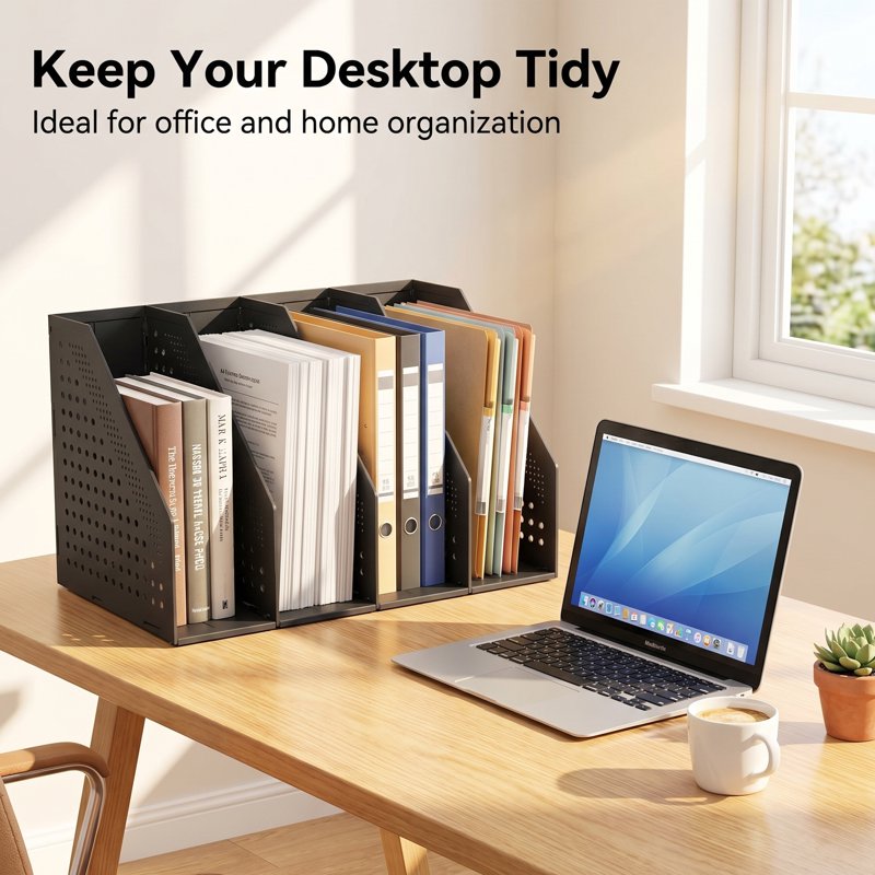 Adjustable 4-Compartment Collapsible Desk File Organizer for Office & Home