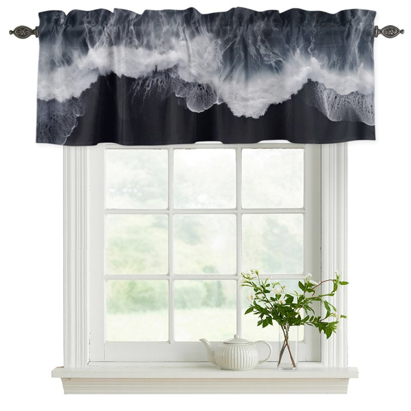 Black Coastal Window Valances Set - Light Filtering Kitchen Curtain Panels, Rod Pocket Short Window Treatments for Living & Bedroom