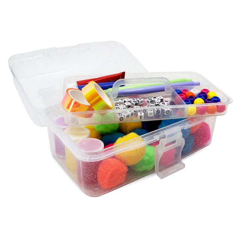 Small Craft Storage Case with Lift Out Tray - Clear Glitter Organizer