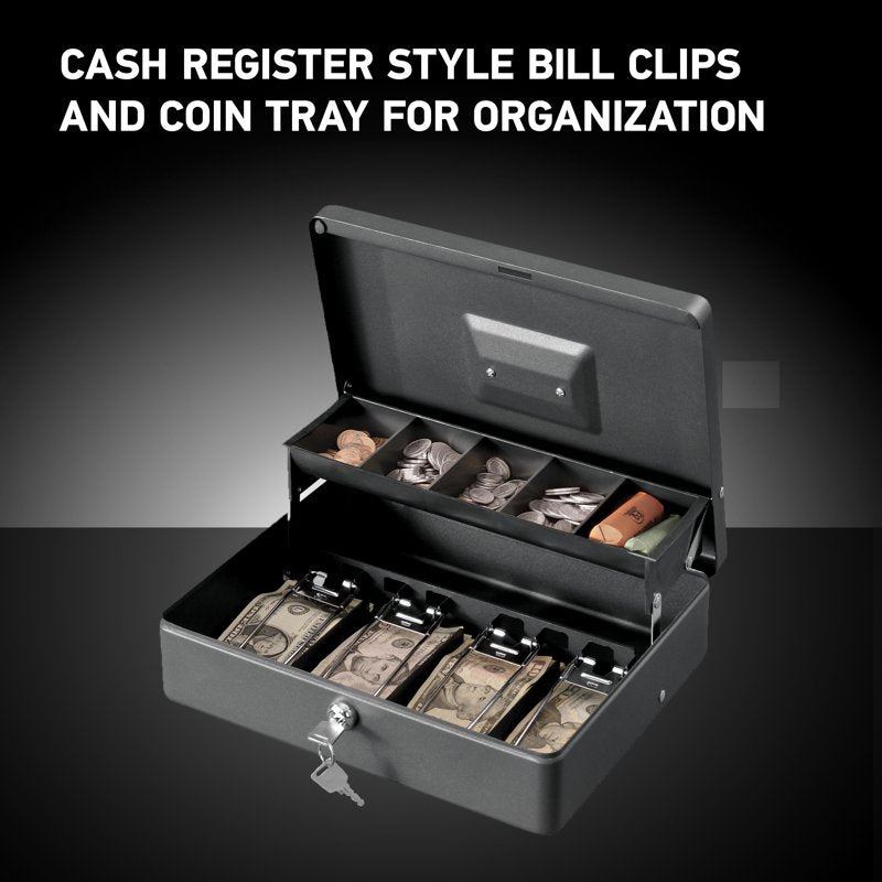 Cash Box with Key Lock and Money Tray - Secure Cash Storage for Retail, Markets