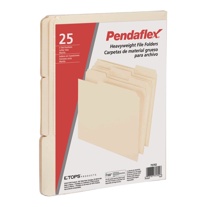 Heavyweight Manila Letter Size File Folders with 3 1/3-Cut Tabs, Pack of 25