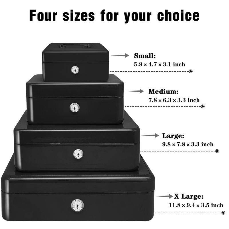 Small Steel Cash Box with Lockable Cover and Removable Tray - Multiple Sizes