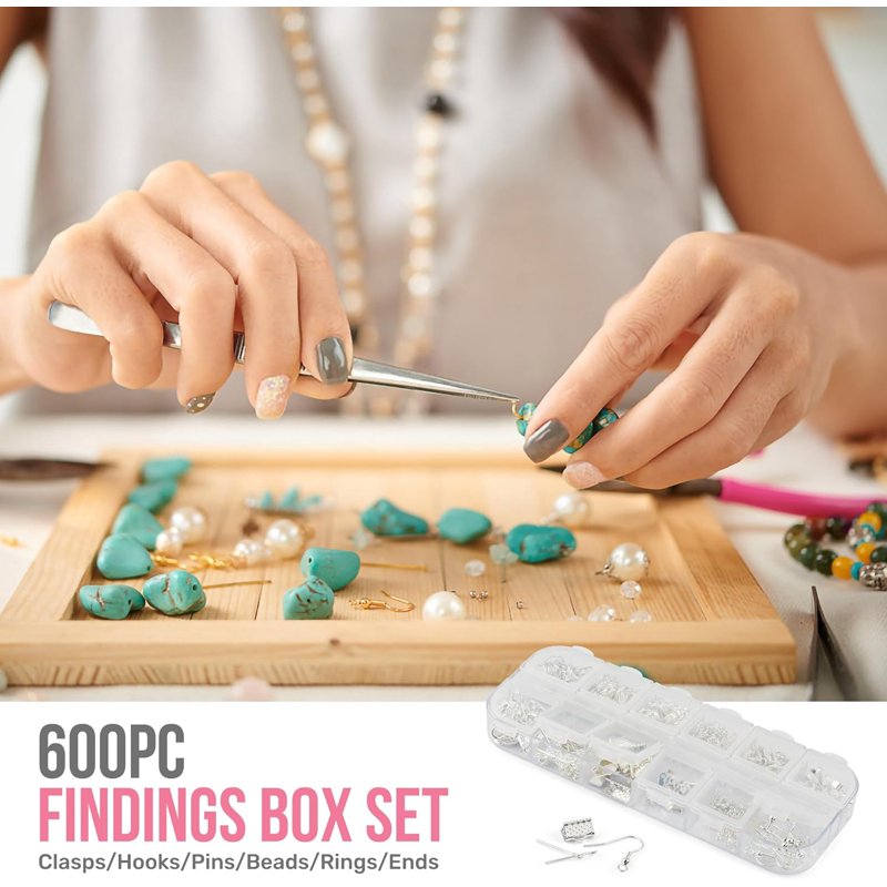Jewelry Making Tool Kit with 600 Findings, Pliers, Needles & Accessories
