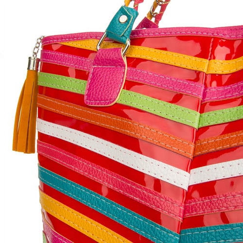 Women's Stripe Design Tote Bag with Multiple Carry Options - Fashion & Utility