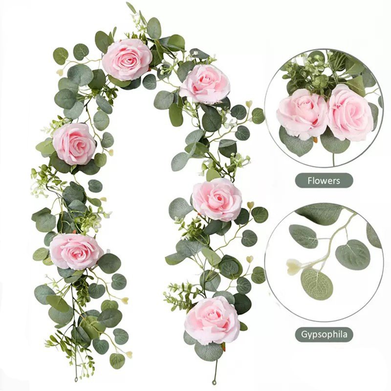 Artificial Rose Garland 5.7FT for Wedding & Party Decoration Pink