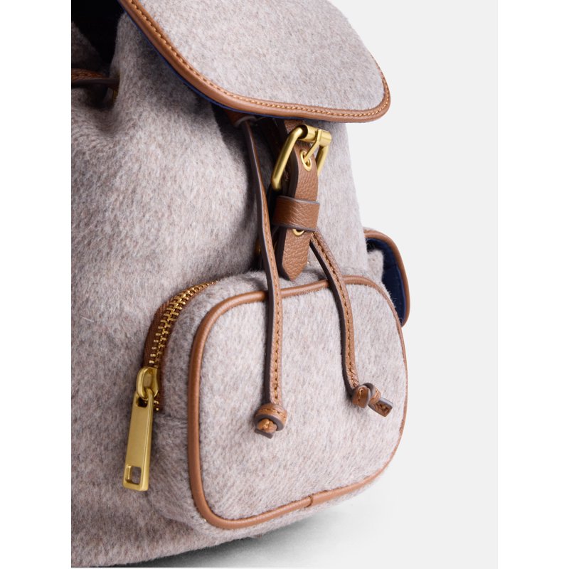 Women's Backpack with Faux Leather Trim and Multiple Pockets