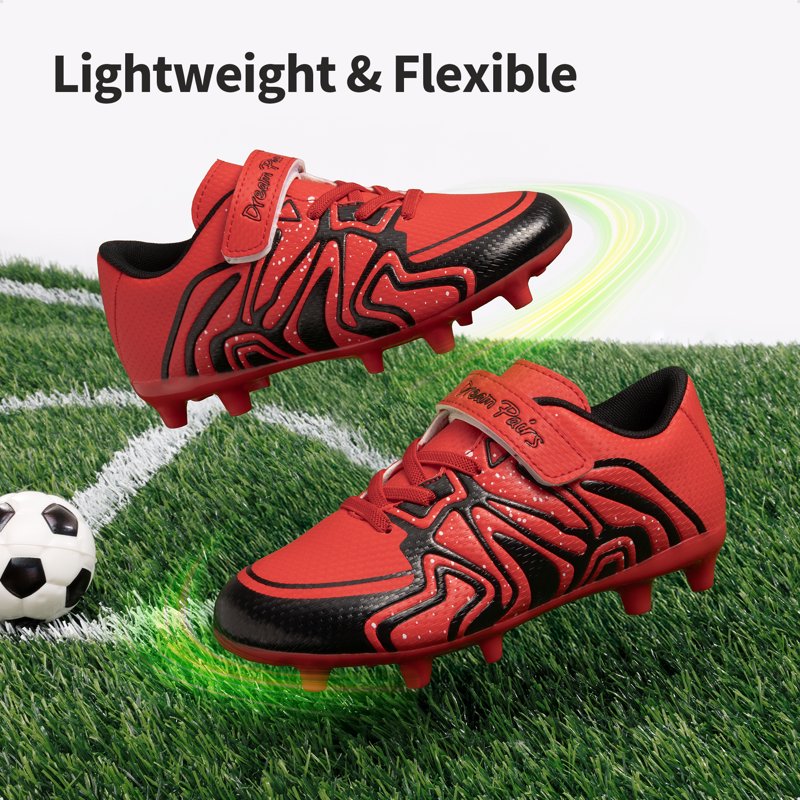 Dream Pairs Kids Soccer Cleats - Multi-Ground Outdoor Football Shoes (Red/Black, Variation 2)