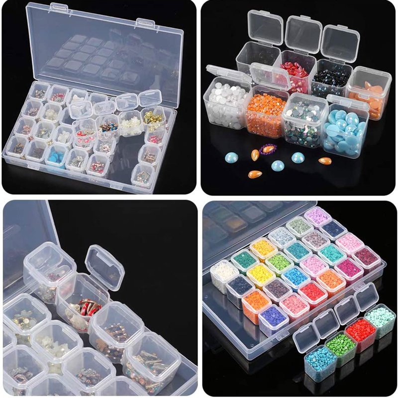 Diamond Bead Storage Box with 28 Compartments and Labels - Plastic Organizer Container