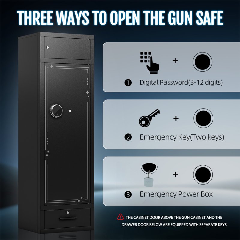 Large Gun Safe for 8-12 Rifles with Adjustable Rack, Drawer & Wall Mount