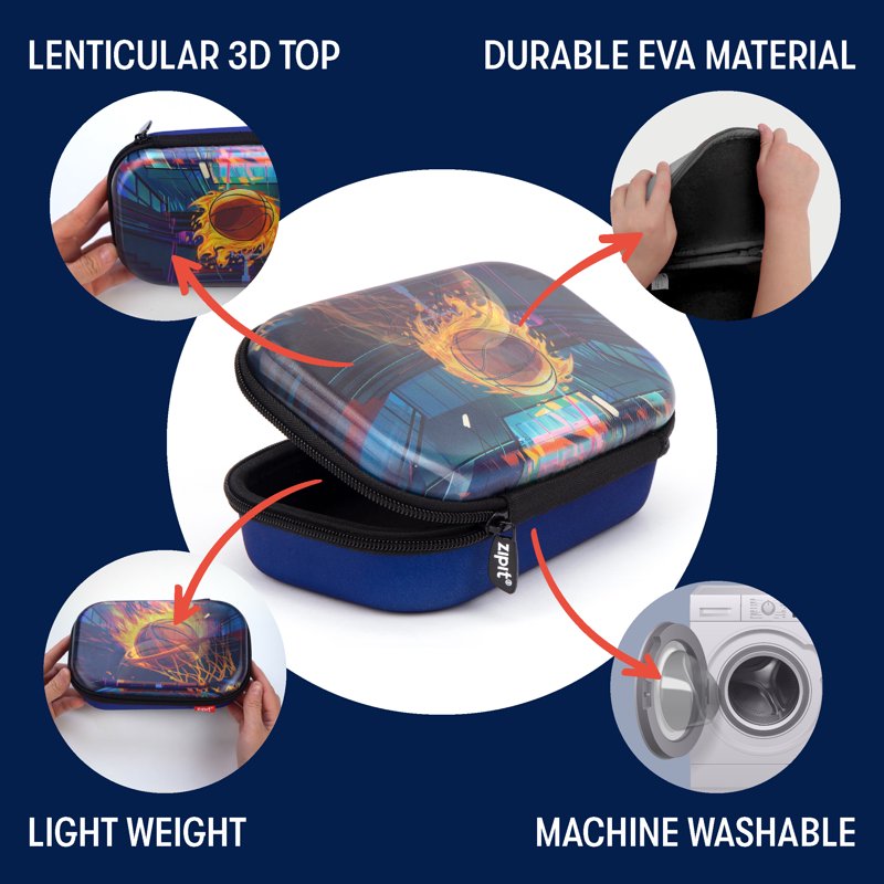 Large Capacity 3D Lenticular Pencil Box for Boys - Basketball Design, School Supplies Organizer