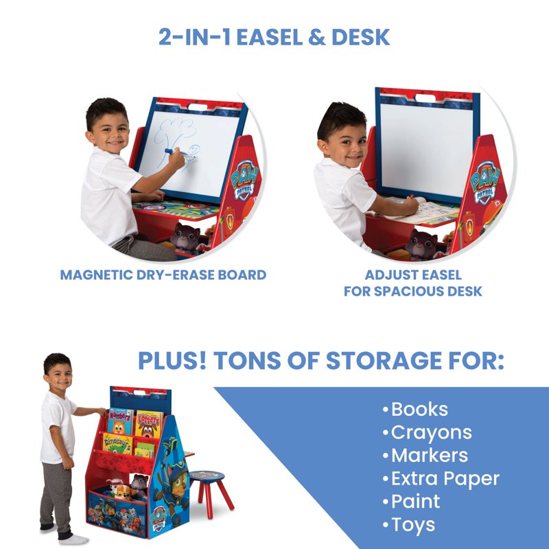 Kids Art Table with Easel, Storage & Toy Organizer - PAW Patrol Design