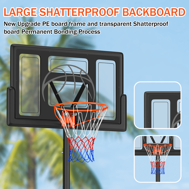 44-Inch Portable Adjustable Basketball Hoop System - Outdoor 4.4-10ft Height with PC Backboard