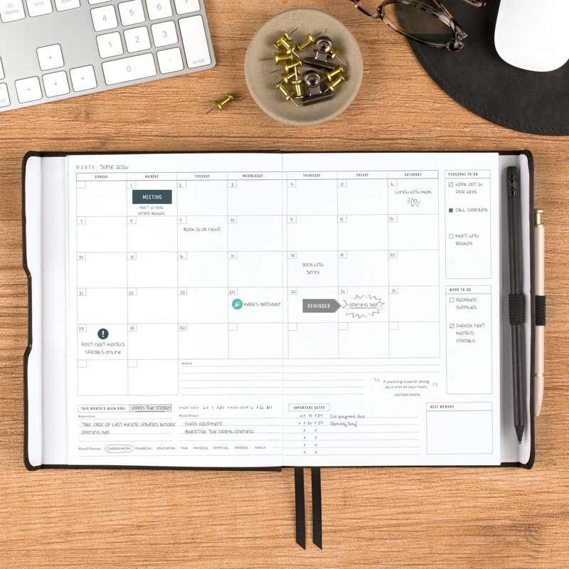 Undated Small Planner 5.5 x 8.5 Inch with Stickers & Pocket - Black