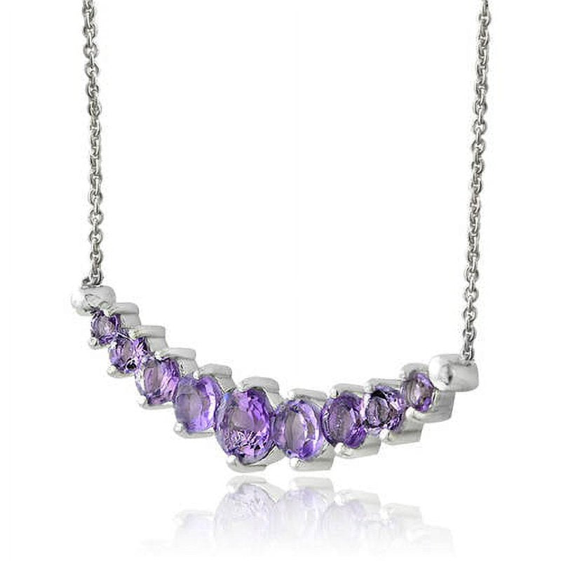 Amethyst Sterling Silver Graduated Necklace - 9 Gemstones, 18 Inch Chain