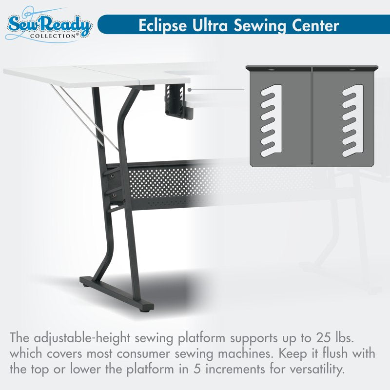 Adjustable Sewing Desk with Storage and Foldable Shelf - Black/White