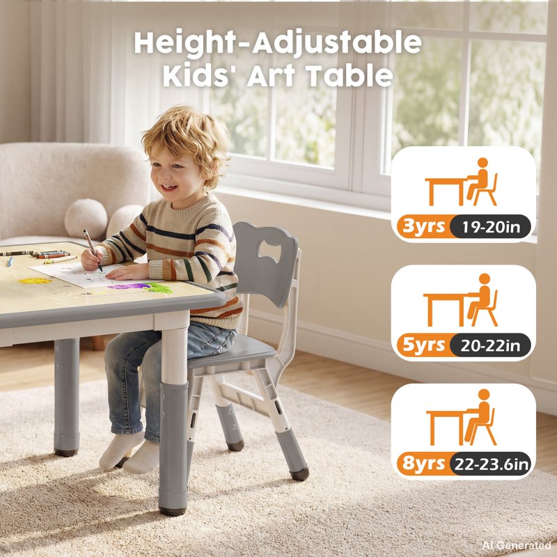 Kids Adjustable Height Table and Chair Set for Play & Learning - Spacious, Stable, Easy Assembly