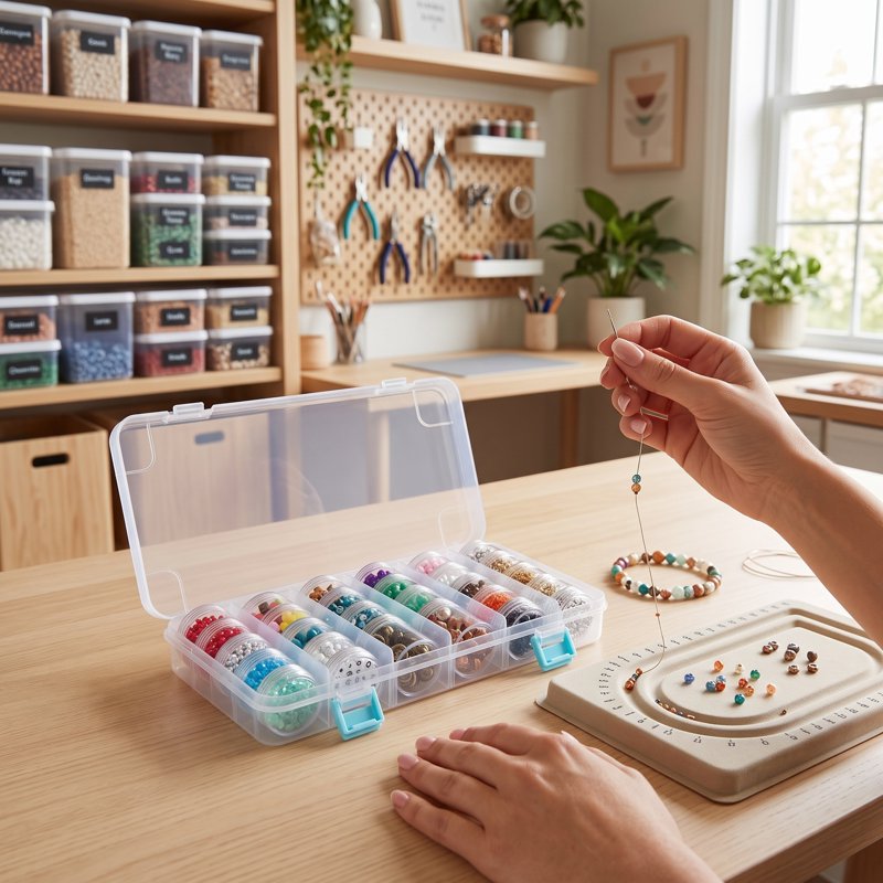 Clear Bead Storage Case with 28 Removable Jars for Jewelry and Crafts