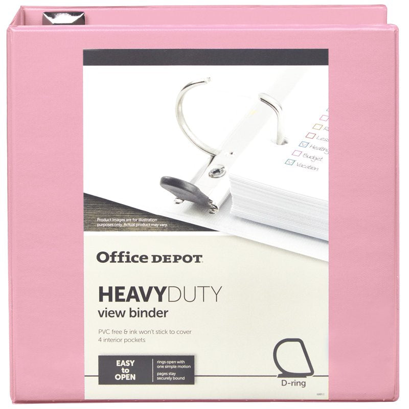 Heavy-Duty View 3-Ring Binder with 2-Inch D-Rings, 565 Sheet Capacity, Recycled Light Pink