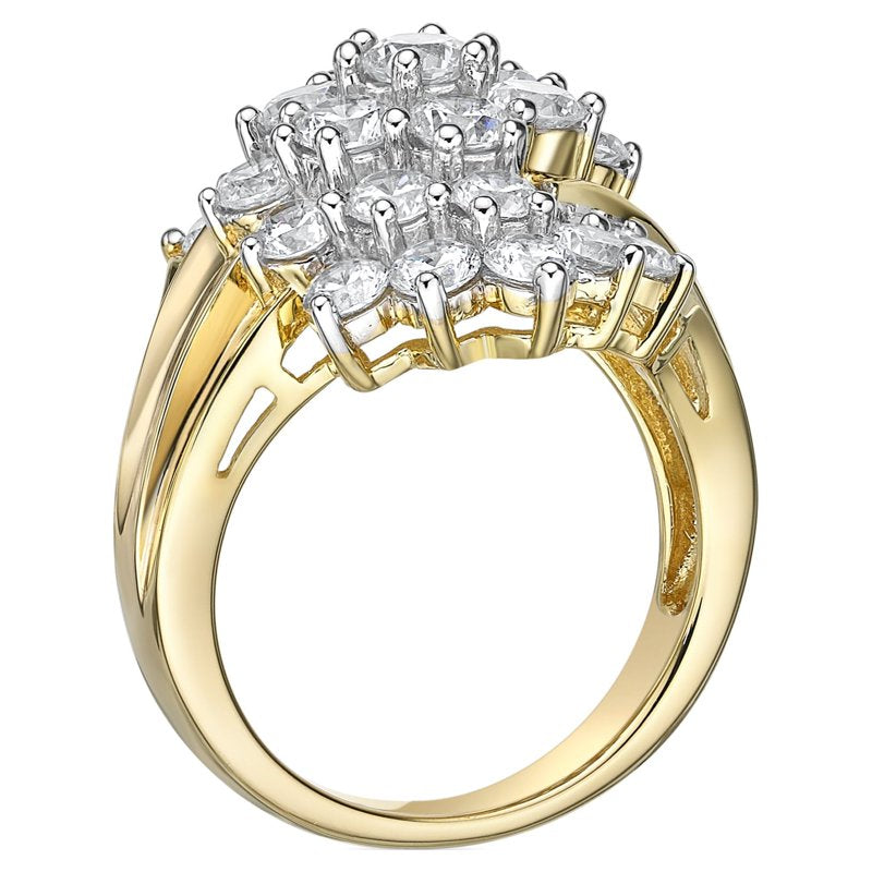Sterling Silver Cocktail Ring with 14K Gold Plating & White Simulated Diamonds