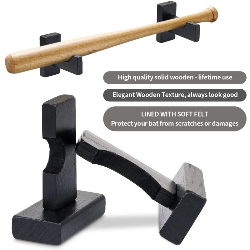 Baseball Bat Wall Mount Display Rack - Solid Wood Bat Holder for Fans & Collectors
