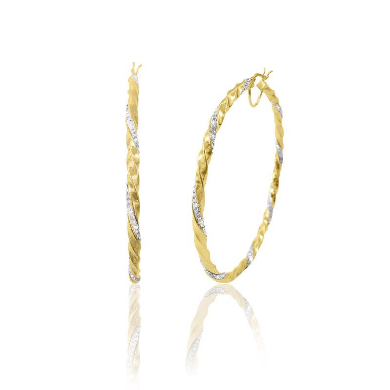 14K Gold Plated Sterling Silver Large Hoop Earrings with Crystals - 65mm