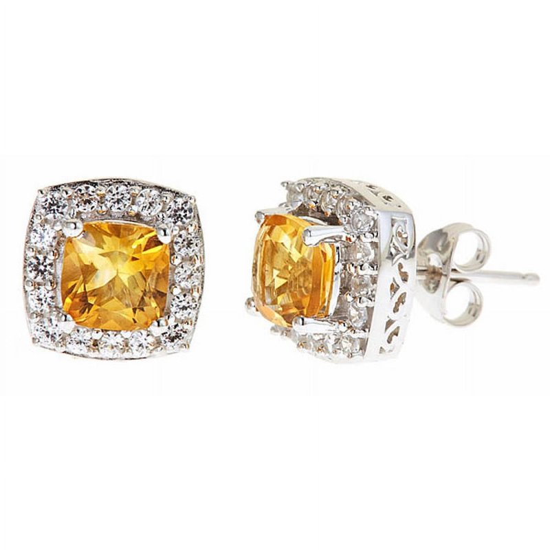 Sterling Silver Citrine and White Sapphire Earrings for Women