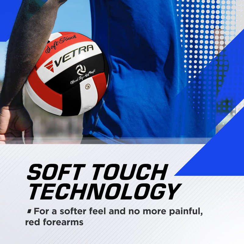 Premium Soft Touch Volleyball - Official Size 5, Indoor & Outdoor Use, Red/Black/White
