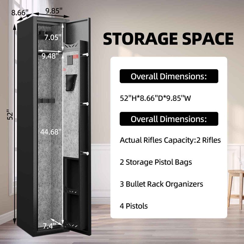 2-3 Rifle Gun Safe with Adjustable Shelf, Quick Access Home Security Cabinet