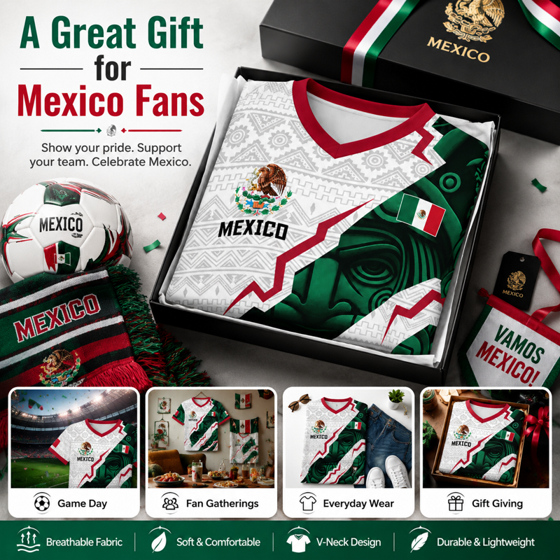 Mexico Aztec Warrior Soccer Jersey for Men D, L - V-Neck Short Sleeve Fan Shirt