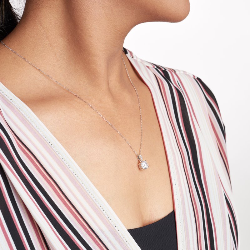 Moissanite Solitaire Pendant Necklace in Two-Tone Sterling Silver - 2 Carats