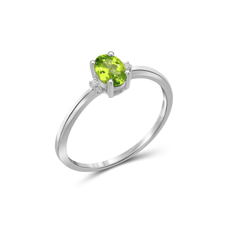 Peridot Birthstone Ring 0.50 Carat Sterling Silver with White Diamond Accent
