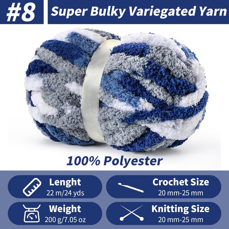 Bulky Variegated Chenille Yarn for Crochet and Knitting - 10 Skeins, Soft & Thick