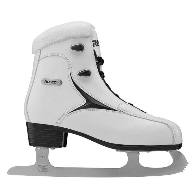 Women's Ice Skates with Fur Lining - Figure Skating Boots, White/Black Plaid