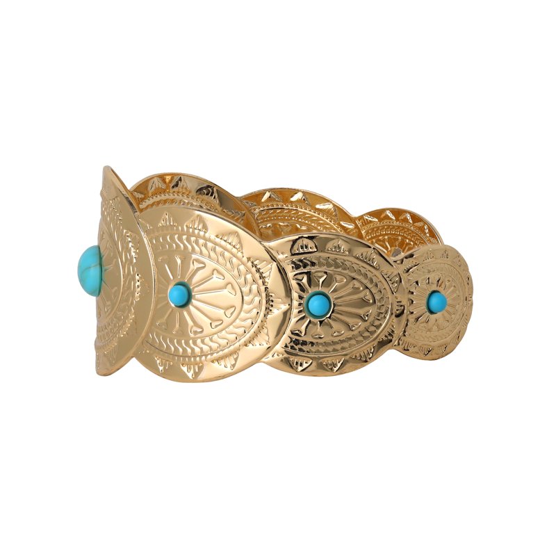 Women’s Gold-Tone Faux Turquoise Cuff Bracelet with Engraved Western Design