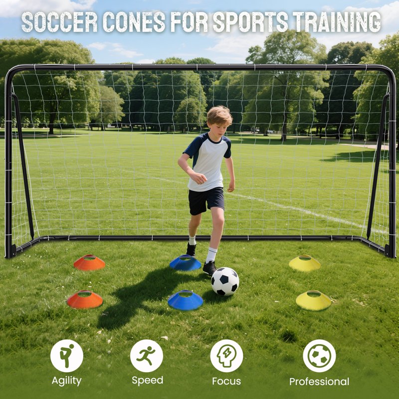 12'x6' Black Soccer Goal Set (B-50 Tube) Portable Backyard Training Equipment