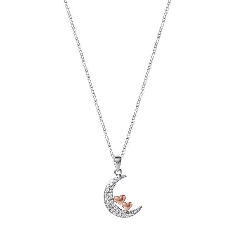 Women's Pink Gold Plated Cubic Zirconia Pendant Necklace, 18 Inch +2 Inch Extender